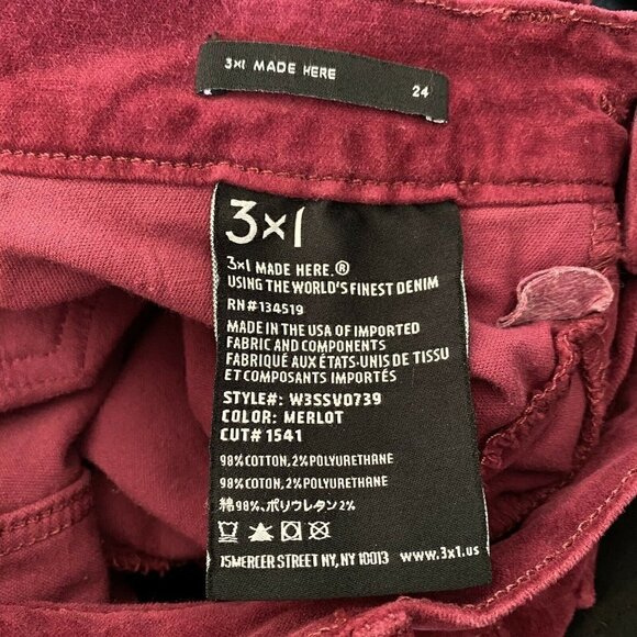 3x1 W3 Velvet Merlot Higher Ground Slim Pants 24 - Picture 8 of 11